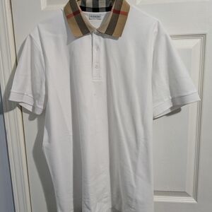 Burberry White Polo Shirt with Tan Check Collar